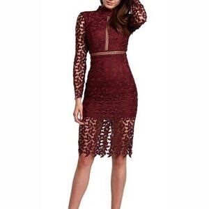 Bardot Women's Burgundy Alberta Lace Long Sleeve Body-Con Dress - M